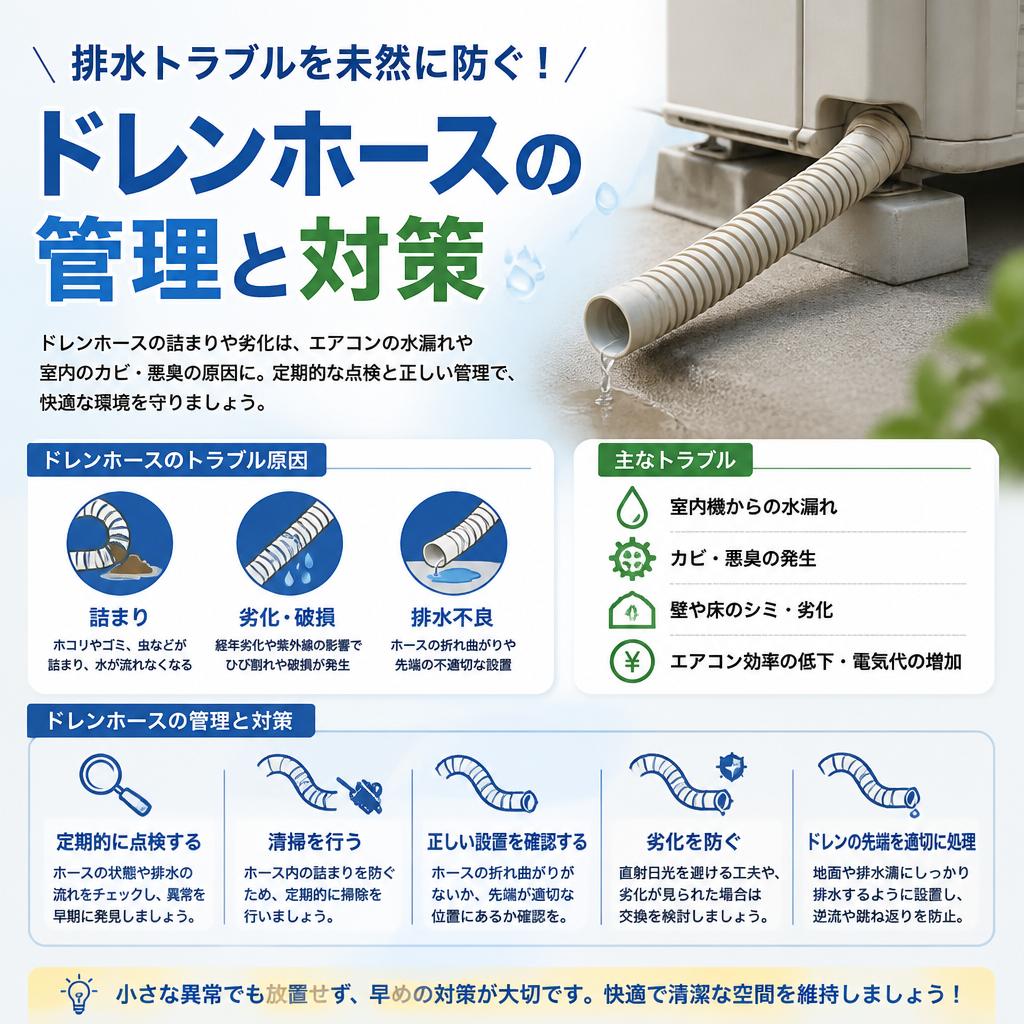 排水トラブルを未然に防ぐ！ドレンホースの管理と対策