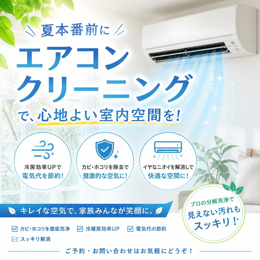 夏本番前にエアコンクリーニングで、心地よい室内空間を！
