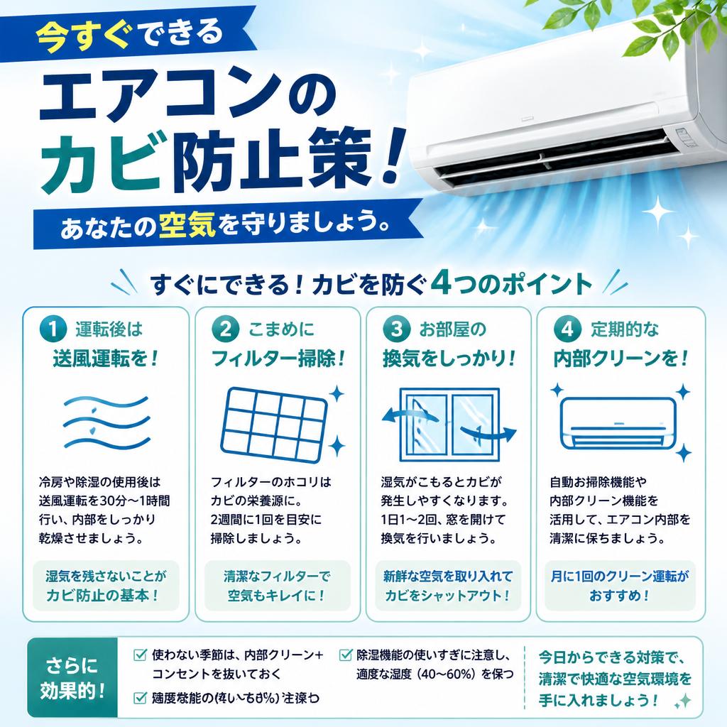 今すぐできるエアコンのカビ防止策！あなたの空気を守りましょう。